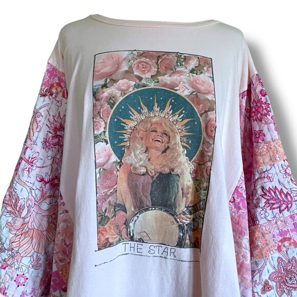 Blue Velvet Womens Upcycled Poncho Top Sz Large XL Pink Dolly Parton Kantha Boho - Picture 4 of 8